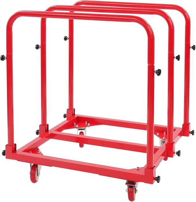Steel Panel Truck, 1,400lbs Heavy Duty Lumber Drywall Dolly Cart with 4" Swivel Casters, Table Dolly with Crossbeam & 3 Side Handrails for Garage, Home, Warehouse, 31" L X 28" W X 35" H (Red)