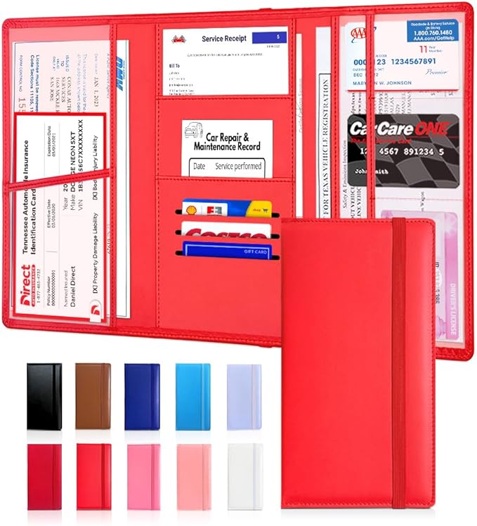 LINTRU Car Registration and Insurance Holder Trifold, Oversized Fit with Reinforced Construction, Matte PU Leather Vehicle Glove Box Organizer for Documents, Car Accessories for Men and Women
