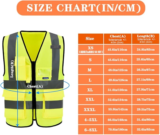 X Small High visibility vest,Reflective Safety Vest Workwear 7 Pockets Hi Vis Durable Vest