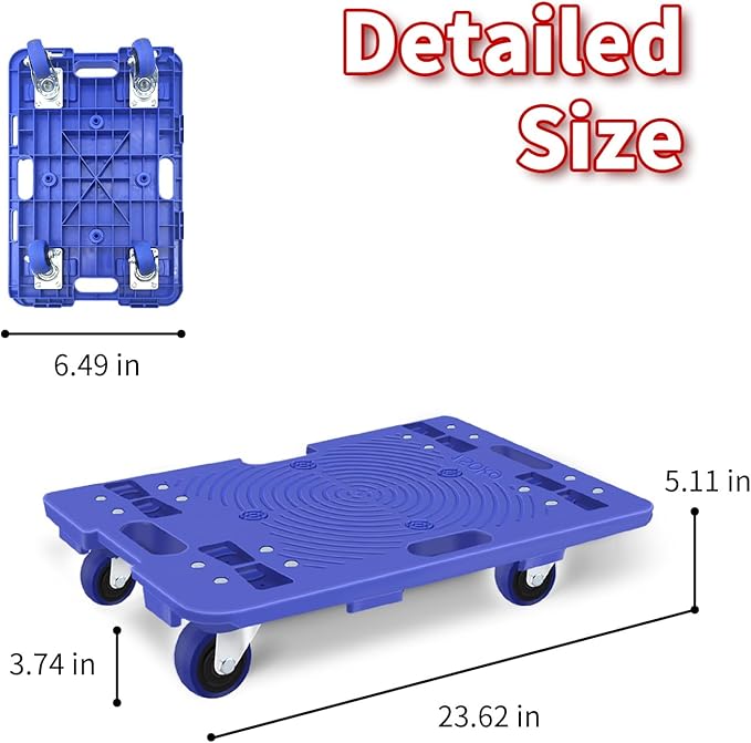 Furniture Dolly, Furniture Movers Dollies Heavy Duty,Large Moving Dolly Cart with 4 Wheels,24in-16in Hand Truck Folding Cart,360° Swivel Wheels Mute Portable 660lb Capacity,2 Pack,Blue