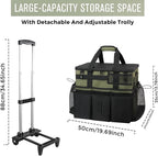 Rolling Cleaning Caddy Bag with Detachable Trolley, Large Cleaning Supplies Organizer with Wheels, Multi-Pocket Cleaning Cart with Adjustable Shoulder Strap for Housekeepers & Home Use, Armygreen