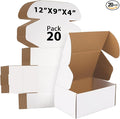 12x9x4 inches Shipping Boxes Set of 20, Small Corrugated Cardboard Box, Literature Mailer, Gift Boxes (White, 12x9x4)