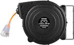 VEVOR Retractable Extension Cord Reel, 50 FT Heavy Duty 14AWG/3C SJTOW Power Cord with Lighted Triple Tap Outlet, 13 Amp Circuit Breaker, 180° Swivel Bracket for Ceiling or Wall Mount