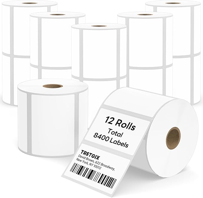 3" x 2" Direct Thermal Labels, Strong Adhesive Barcode & Return Address Stickers Compatible with Zebra, Rollo, Munbyn & Most Desktop Thermal Printers (12 Rolls / 8,400 Labels), TRSTGIX