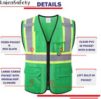 Hi Vis Reflective Safety Vest for Men Women with Multiple Pockets High Visibility Mesh Construction Work Vest,Meets ANSI/ISEA Standards(EK1-178-Green-L)