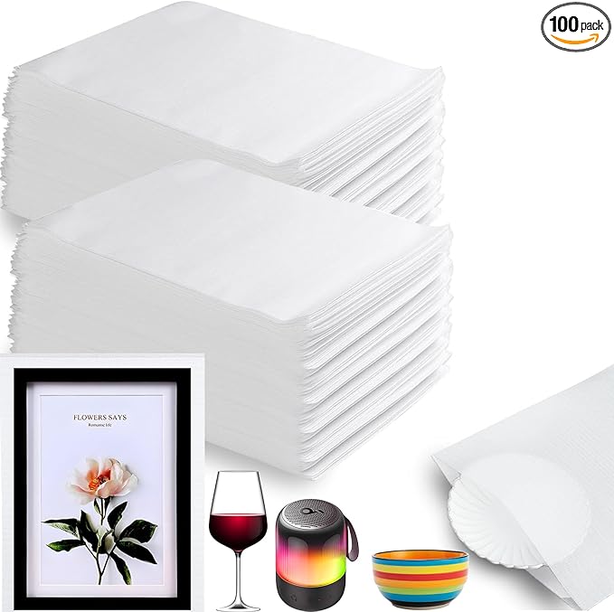 100 Pack Foam Pouches, Cushion Foam Wrap Pouches for Moving and Storing, 8"x10" Foam Wrap Pouches Protect Fragile Items, Protect Mug, Glasses, China, and Dishes, Packing supplies