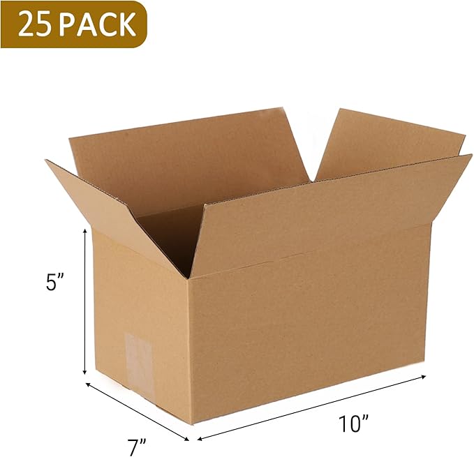 25 pack Shipping Boxes 10x7x5 inch Cardboard Box Mailers, Kraft Corrugated Mailer Cardboard Shipping Mailers For Small Business, Mailing, Packing and Storage