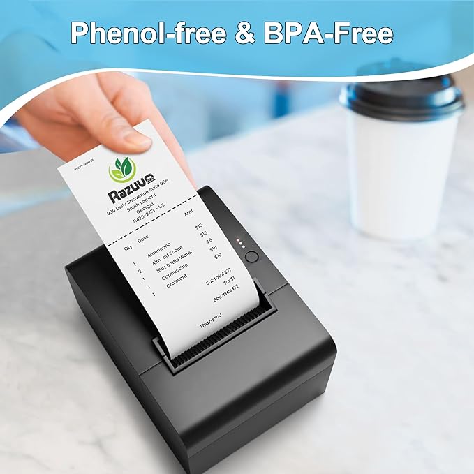 3 1/8 x 230 Thermal Paper Rolls, BPA BPS Phenol Free - 50 Count for POS Systems and Credit Card