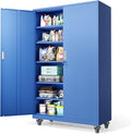 VINGLI Large Metal Storage Cabinet with 2 Doors and 5 Adjustable Shelves, Upgraded Height & Wide & Deep, 43''W x 20''D x 72''H, Oversized Garage Storage Cabinet with Wheels and Locks (Blue)