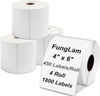 FungLam 4"x6" Thermal Shipping Labels - 450 Labels/Roll (4 Rolls), Direct Thermal Labels Compatible with JADENS, Munbyn, Rollo, iDPRT Printers