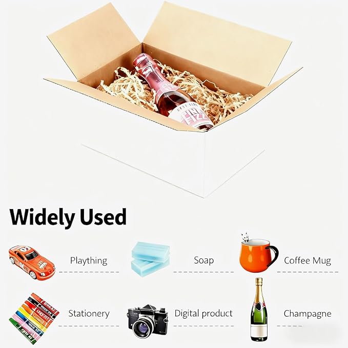 PETAFLOP 10x7x5 Shipping Boxes, White Corrugated Mailing Cardboard Box for Packing Small Business, 25 Pack