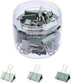 Temiary Aesthetic Binder Clips, 40 Pcs 0.75 Inches Small Metal Binder Clip with Clear Storage Container, Binding Paperwork Clamps for School Teachers Office Supplies (Green)