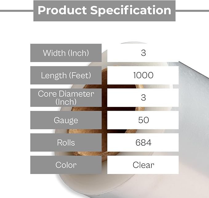 PSBM 684 Rolls 3 Inch x 1000 Feet Mini Stretch Film/Wrap with Plastic Handle, Industrial Strength Clear Shrink Plastic Wrap for Moving, Packing, Shipping, Bundling & Storage