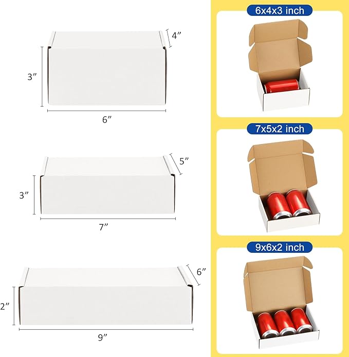 Assorted-Sizes-Shipping-Boxes-45-Pack: 6x4x3 & 7x5x2 & 9x6x2 Small-Shipping-Boxes-Mailers, White Corrugated-Cardboard-Boxes-for-Packing-Small-Business Mailing