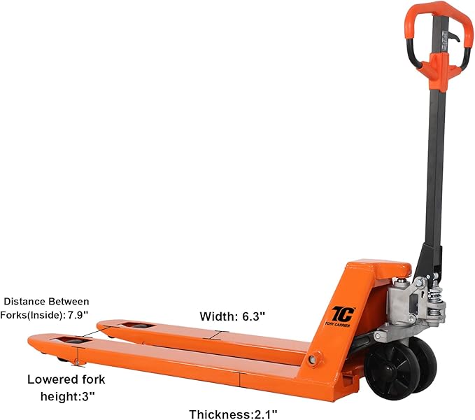 T Tory Carrier Pallet Jack, 5500 Lb. Capacity 21 x 48 Forks Mannual Pallet Truck, Hand Trucks with Replacement Load Wheels