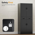Metal Storage Cabinet，71" Garage Storage Cabinet with 2 Locking Drawer and 2 Adjustable Shelves ，Black Tool Cabinet，Lockable File Steel Cabinet for Home, Office, Gym, School.