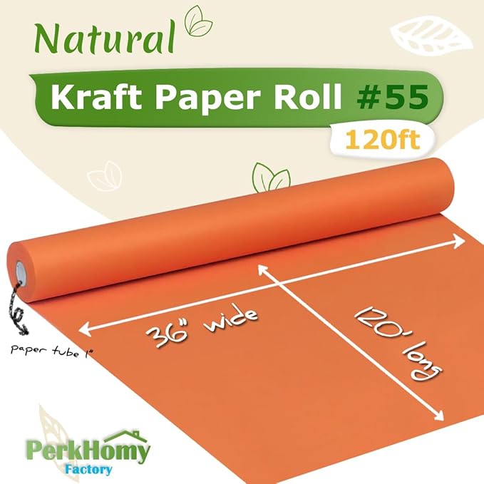 PerkHomy 36" x 1,440" (120') OrangeRed Kraft Paper Roll for Craft Bulletin Board Paper Art Table Covering Crafting Gift Wrapping Bouquet Packing Parcel 80GSM 55LB (OrangeRed, 36" x 120')