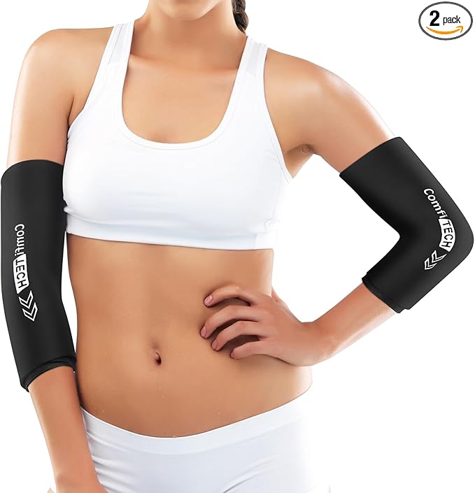 ComfiTECH Elbow Ice Pack Wrap, Multi-Use Ice Pack for Elbow, Arm, Knee and Calf, Flexible Ice Sleeve for Tennis Elbows, Golfers Arm, Muscle Relaxation, Medium, 2 Pack