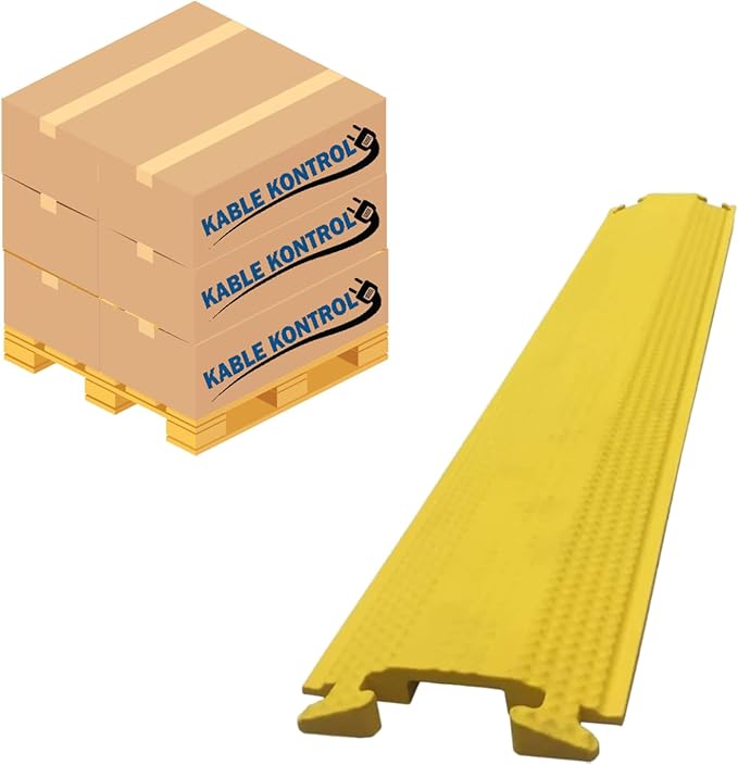 Kable Kontrol Drop Over Floor Cord Cover – 60” Inch Long 1 Channel Cable or Wire Protector – 30 Pcs Bulk Pack - Rubber Ramp for Indoor and Outdoor Use – Yellow