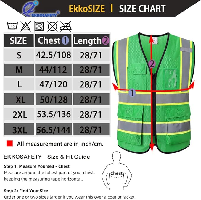 Reflective Mesh Safety Vest for Men Women with 5 Pockets and Zipper Front High Visibility Mesh Vest Hi Vis Construction Work Vest,Meets ANSI/ISEA Standards(EK175-Green-3XL)