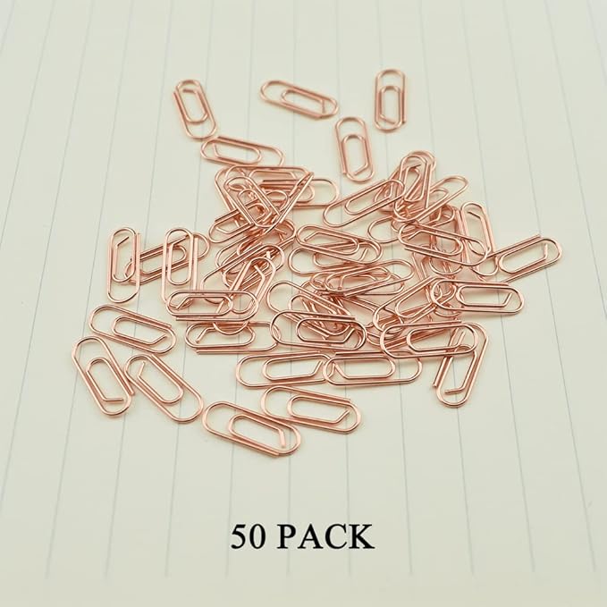HAHIYO Paper Clips Sturdy 0.59 inches Length 50 Pack Mini Paperclips Heavy Duty Tight Grip Rust Proof Reusable Metal Bright Rose Gold for Home Office School