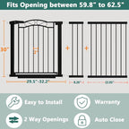 Fairy Baby 59.9"-62.5" Extra Wide Baby Gate with Door, 60 61 62 Inches Walk THR Baby Gates for Stairs Pressure Mounted no Drill, Indoor Tension Metal Child Pet Dog Safety Gate for Kids, Black