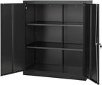 VEVOR Metal Storage Cabinet, 41.7 in Steel Garage Cabinet with 2 Adjustable Shelves, 2 Magnetic Doors & 2 Keys, 3 Tiers Lockable Tool Storage for Pantry, Warehouse, Basement, Office, Black