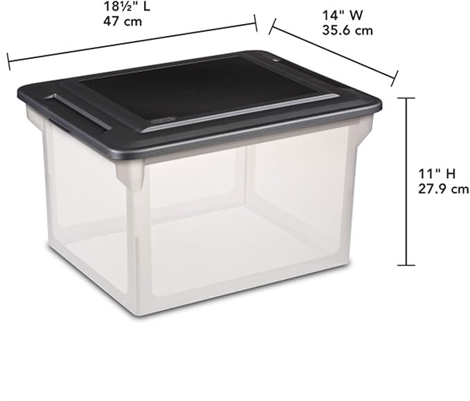 Sterilite 8 Pack File Box Organizer Storage Tote, Clear Bankers Box with Black Lid