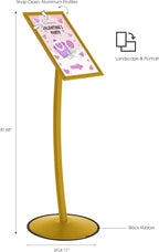 M&T Displays Simplistic Curved Menu Board 11x17 inch Gold Pedestal Sign Holder Floor Standing Aluminum Front Loading Easy Open Poster Advertisement Sign Holder for Restaurant Cafe Hotel