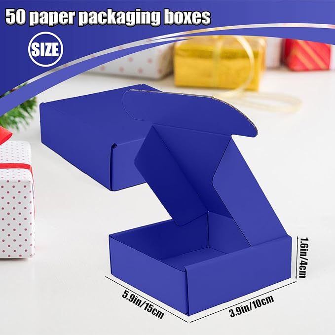 Small Shipping Boxes, 50 Pack Cardboard Box Corrugated Mailer Boxes Small Corrugated Boxes For Shipping Packaging Craft Gifts Giving Products, 6 x 4 x 1.6 Inches (Klein Blue)