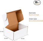 9x6x4 inch Small Shipping Boxes Set of 25, White Corrugated Cardboard Box Literature Mailer for Mailing Packing Moving and Storage