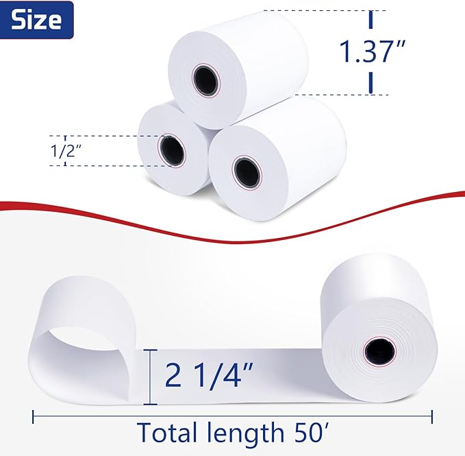 Premium 2 1/4 x 50 Thermal Paper Rolls - BPA Free Credit Card Receipt Paper, 50 Rolls/Case for POS & ATM Systems