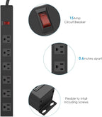 3Pack Metal Wall Mount Power Strip, Mountable Power Outlet with 6 AC Outlets, Aluminum Alloy Mount Power Socket with Switch, 6 FT SJT 3/C 14AWG Power Cord, 15A 125V 1875W (6AC)