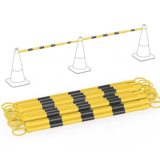 RoadHero 10 Pack 4 FT to 6.9 FT Retractable Cone Bar, Expandable Traffic Cone Bars for Parking Lots, Extendable Barricade for Road Construction, Black and Yellow, Cone Not Included
