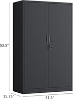 Metal Storage Cabinet with Locking Doors and 3 Adjustable Shelves, 53.5-Inch Tall Lockable Steel Storage Cabinets for Home Office Garage Pantry (Black)