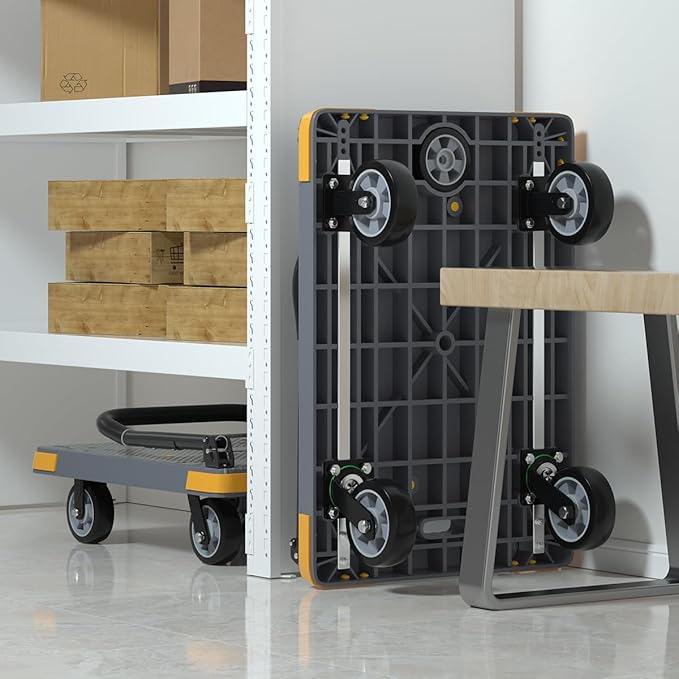 WUD Push Cart, Folding Mobile Platform Trolley,Thickened and Reinforced, 360° Swivel Wheels,35.4 “L x 23.6 ”W, 1323 lb.Grey Dolly cart with Wheels