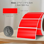 Red Color Coding Labels 1 × 2 Inches Self-Adhesive Vinyl Rectangle Stickers Waterproof Name Tags Removable Roll for Office School Home 500 PCS