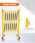 GCCSJ Industrial Expandable Metal Barricade with Wheels, 11.5 Feet Long Folding Security Gate, Retractable Metal Barrier for Construction Site Elevator Traffic Control Garage, Yellow and Black