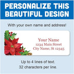 Personalized Return Address Labels - Christmas Poinsettias Flowers - 60-1000 Custom Self-Adhesive Stickers
