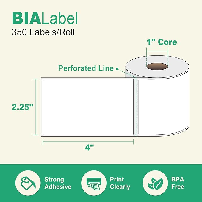 12 Rolls 2.25" X 4" Thermal Printer Labels, 350/Roll - Direct Thermal Labels Compatible with Zebra & Rollo Printers, BIAlabel