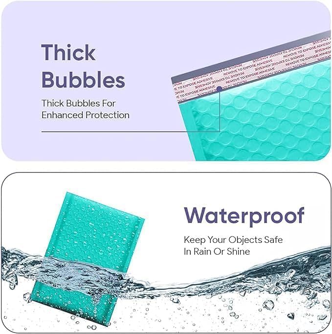 Teal Large Poly Bubble Mailers 12x15 inch | Self Seal Padded Envelopes Cushioned Bubble Mailer | Usable Size 12x15 | WaterProof | Lightweight mailing Shipping Bags | 50 Pack Bulk