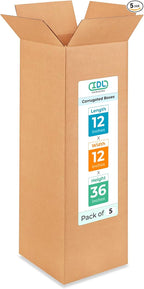Tall Moving & Shipping Boxes 12 x 12 x 36 inches (5-Pack) - Extra Strength 200 lb vs Regular - Corrugated Boxes for Packaging Moving - Cardboard Shipping Box - Box Pack by IDL Packaging