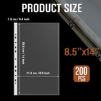 200 Pcs 8.5 x 14 Legal Size Heavyweight Clear Sheet Protectors, Heavy Duty 11-Hole Fit for 3 & 4 Ring Binder, Plastic Page Thick Document Protector, Binder Sleeves for Cards Photo Archive