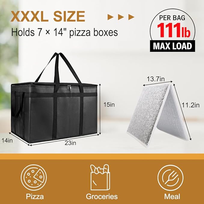 mosago Insulated Food Delivery Bag - Reusable Thermal Cooler Grocery Bags for Catering & Delivery, Pizza Carrier for Events, Large Capacity Bag Keeps Food Hot/Cold for Shopping, Commercial (with Base)