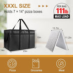 2PK XXXL Insulated Food Delivery Bag with Baseboard — Large Capacity Bag Keeps Food Hot/Cold, Reusable Thermal Cooler Grocery Bags for Catering & Delivery, Pizza Carrier for Events, Travel, Commercial