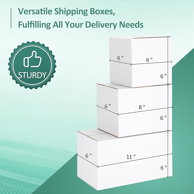 Eupako 30 Pack Small Shipping Boxes Assorted Sizes, White Corrugated Box Mailers, Cardboard Boxes for Packaging Small Business, Mailing, 6x6x6 & 8x6x6 & 11x6x6 10 PCS Each Small Boxes