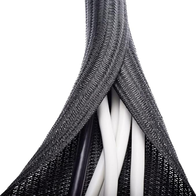 ZhiYo 6.6ft - 1 inch Cable Sleeve, Cord Wrap Wire Protector Tubing for Pets, PC Cable Wrap, Computer Cable Management Sleeve - Black