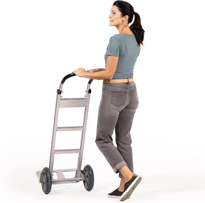 Fully Assembled Heavy Duty Hand- Horizontal Loop Handle - Aluminum Dolly Cart for Moving - 500 Pound Capacity - 8" Rubber Wheels - 50.25" H x 17.5" W with 17.75" x 9" Die Cast Nose Plate