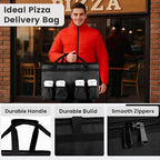 Insulated Food Delivery Bag with 4 Cup Holder and Bottom Support, XX-Large Insulated Grocery Bags Keep Food Hot/Cold, Cooler Bags with Drink Carrier, Food Carrier Catering Bag for Events, Black
