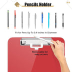 Hongri Plastic Clipboard with Pen Holder, Red 8.5x11 Letter Size Clip Board for Classroom, Office, Students, Nurses and Women, Low Profile Clip, Size 12.5 x 9 in